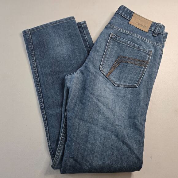 DKNY Mott Jeans Women's 20 (waist 32) Blue Dark Wash Slightest Distress Straight - Picture 9 of 16